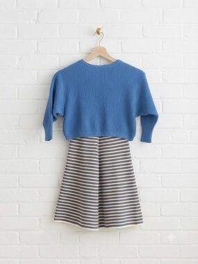 NWT Raised by Water 2-Piece Knit Set Blue Cropped Sweater Striped Pants Sz 4